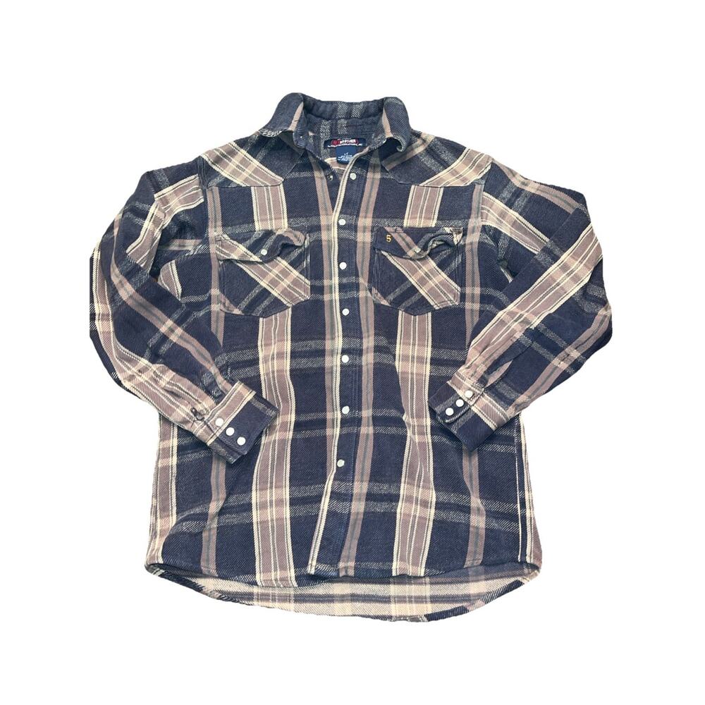 Five Brother Pearl Snap Flannel Shirt Mens L Tall Heavyweight Cotton
